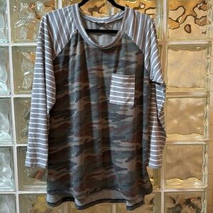 White Birch green/brown camo 1X woman’s shirt